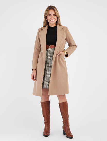 Abrigo de lana mezclada con cuello con muesca. - Camello