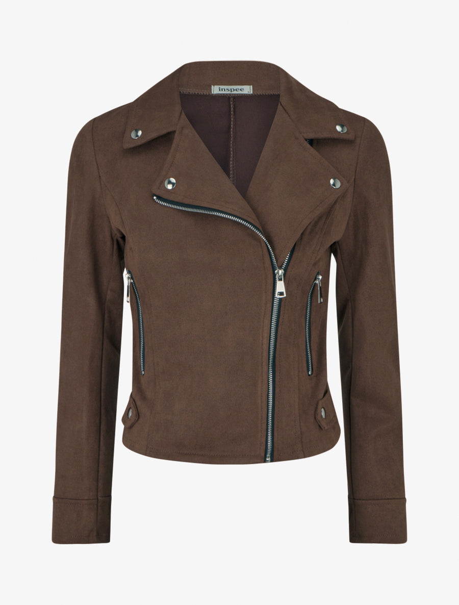 Chaqueta de gamuza con cierre de cremallera - Marrón