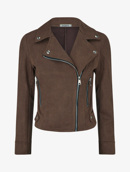 Chaqueta de gamuza con cierre de cremallera - Marrón