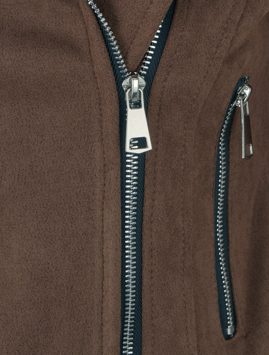 Chaqueta de gamuza con cierre de cremallera - Marrón