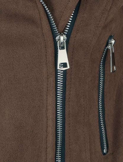 Chaqueta de gamuza con cierre de cremallera - Marrón