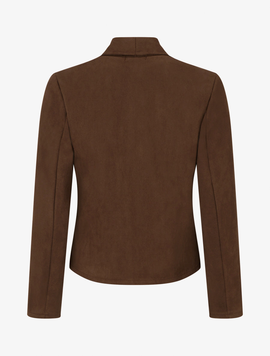 Chaqueta de ante con bolsillos decorativos con cremallera. - Marrón