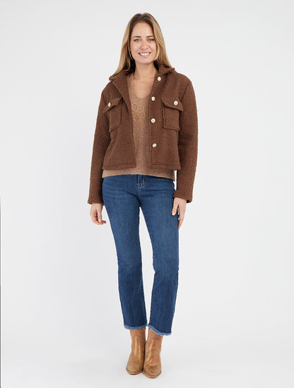 Abrigo corto efecto lana rizada - Marrón