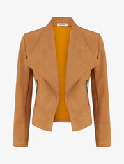 Chaqueta de ante con bolsillos decorativos con cremallera. - Camello
