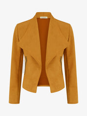 Chaqueta de ante con bolsillos decorativos con cremallera. - Camello