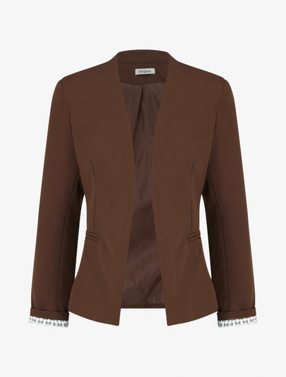 Chaqueta recta con hombreras - Marrón