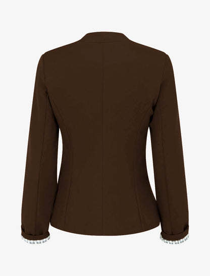 Chaqueta recta con hombreras - Marrón