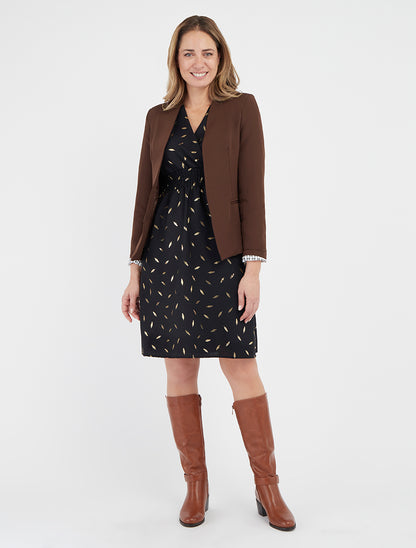 Chaqueta recta con hombreras - Marrón