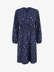 Robe évasée à imprimé plumes dorées - Marine - 1