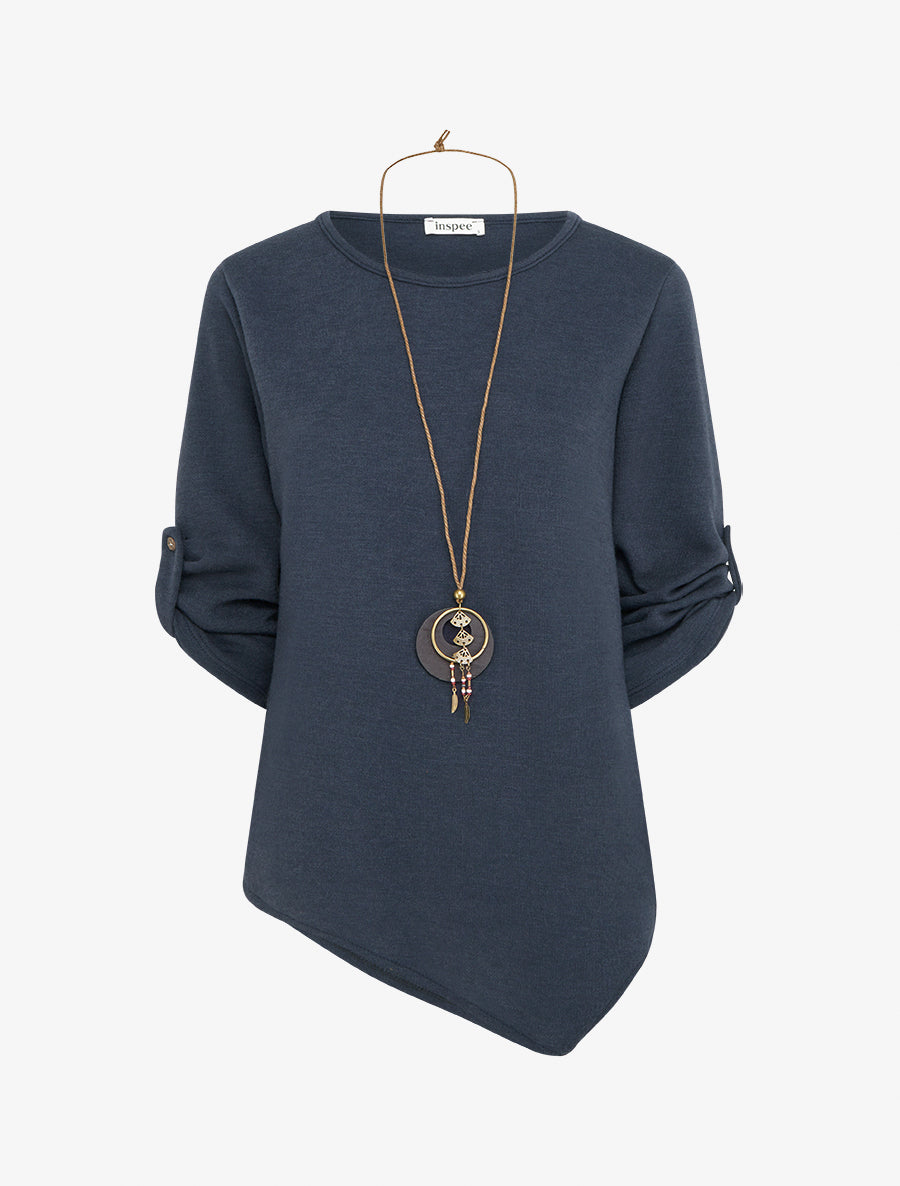 Pull droit à bords asymétriques - Marine - 1