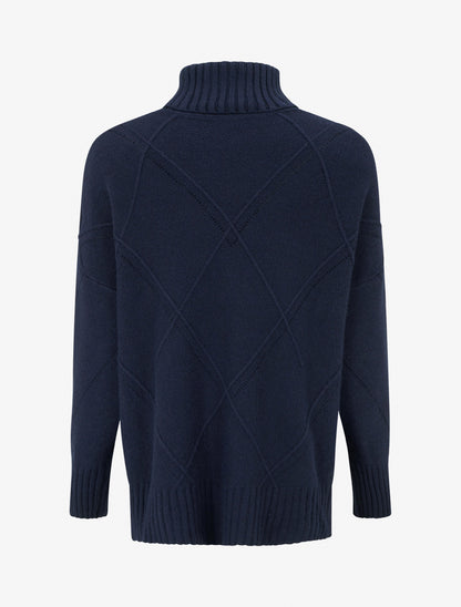 Pull uni à motif texturé géométrique - Marine - 2