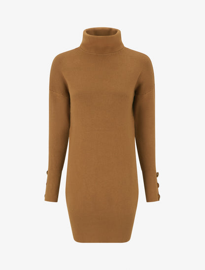 Pull long à boutons décoratifs aux manches - Camel - 1