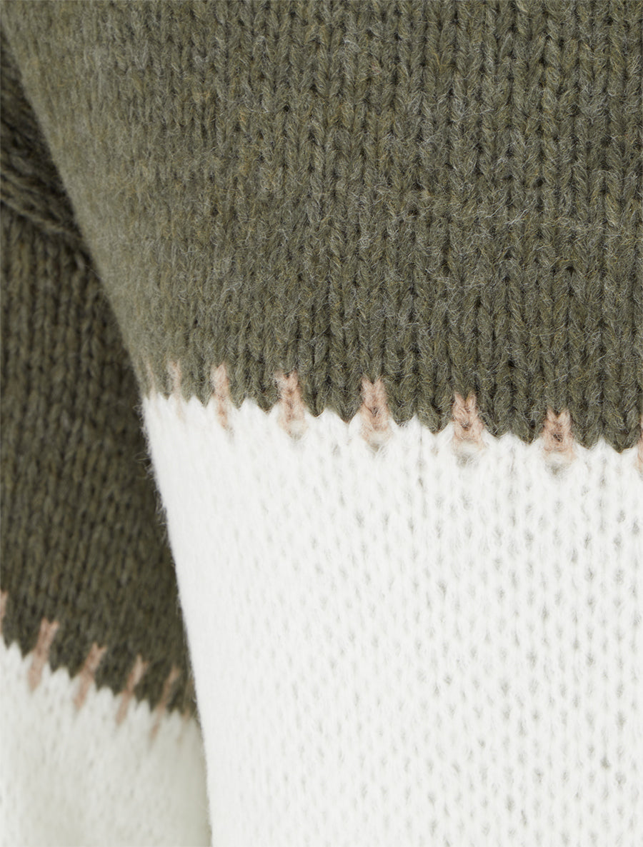 Pull droit à grandes rayures - Kaki - 3