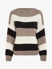 Pull rayé droit à col rond - Taupe - 1