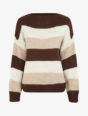 Pull rayé droit à col rond - Marron - 1