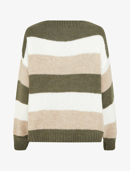 Jersey de rayas recto con cuello redondo - Caqui