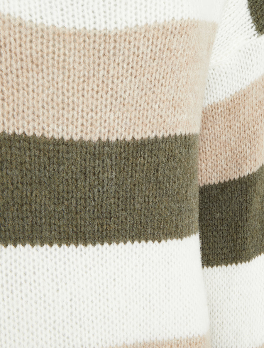 Jersey de rayas recto con cuello redondo - Caqui