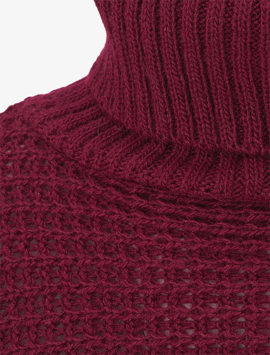 Pull carré style poncho à col roulé - Lie de vin - 3