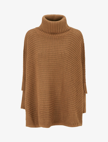 Pull carré style poncho à col roulé - Camel - 1
