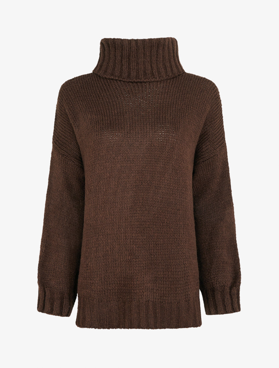 Pull coupe carrée à col roulé - Marron - 1