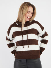 Sudadera con capucha a rayas - Marrón