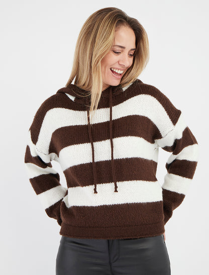 Sudadera con capucha a rayas - Marrón