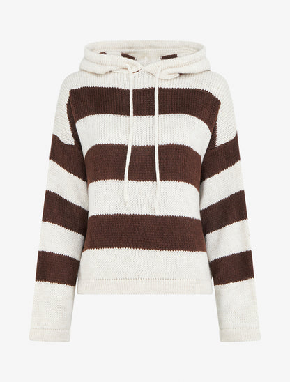 Pull rayé à capuche - Beige - 1