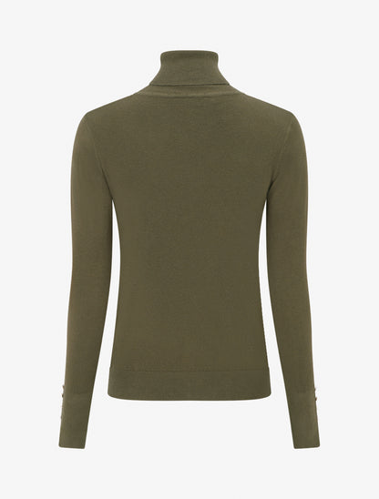 Pull fin à col roulé et boutons décoratifs - Kaki - 2