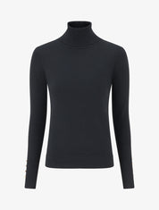 Pull fin à col roulé et boutons décoratifs - Noir - 1