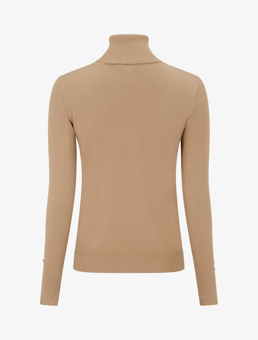 Pull fin à col roulé et boutons décoratifs - Camel - 2