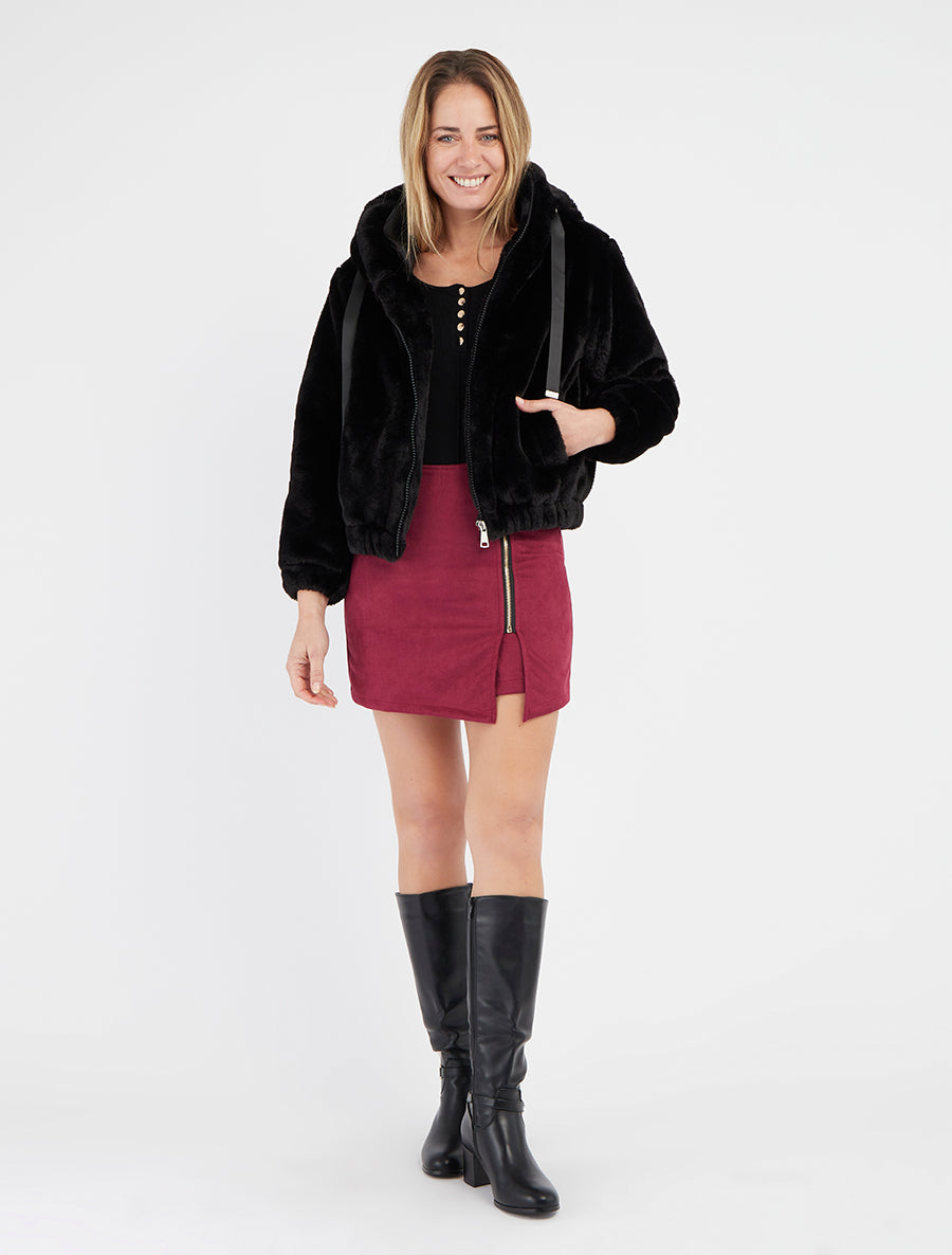 Chaqueta holgada de piel sintética - Negro