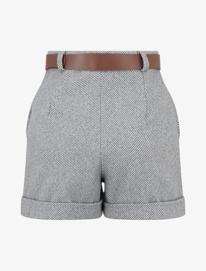 Short droit à ourlet et ceinture - Gris - 2