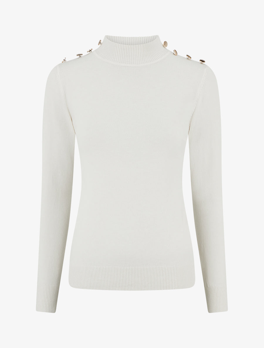 Pull ajusté à col montant et boutons - Écru - 1