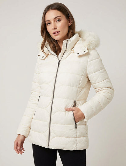 Chaqueta recta con capucha desmontable - Blanco