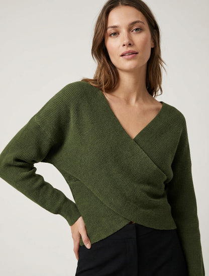 Jersey corto con cuello cruzado - Caqui