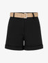 Short ceinturé à revers - Noir - 1