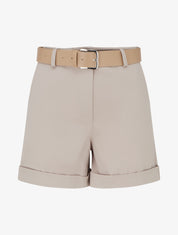 Short ceinturé à revers - Taupe - 1