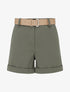 Short ceinturé à revers - Kaki - 1