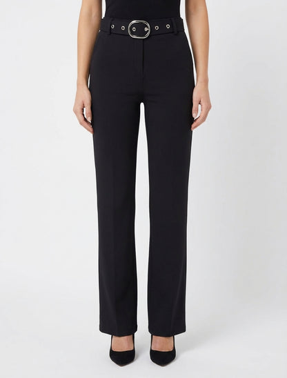 Pantalón recto con cinturón - Negro