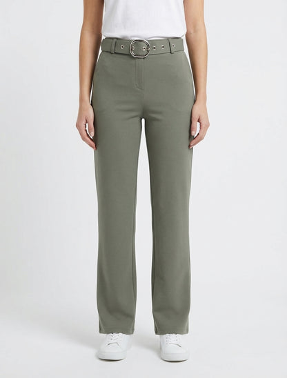 Pantalón recto con cinturón - Caqui