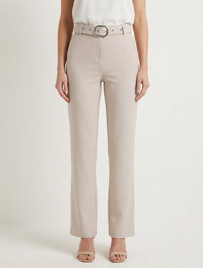 Pantalón recto con cinturón - Beis