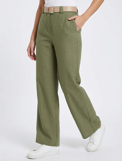 Pantalón recto liso elástico - Caqui