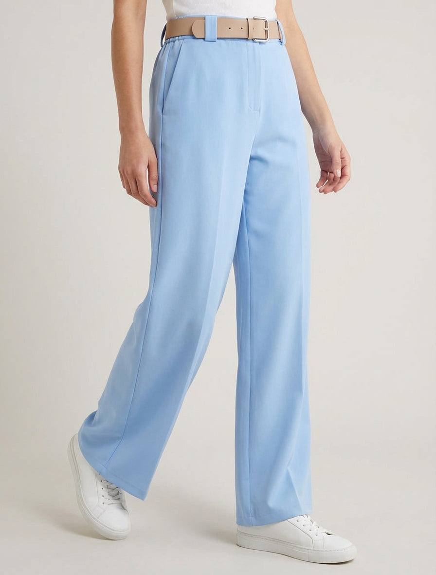 Pantalón recto liso elástico - Azul cielo