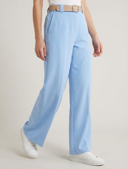 Pantalón recto liso elástico - Azul cielo