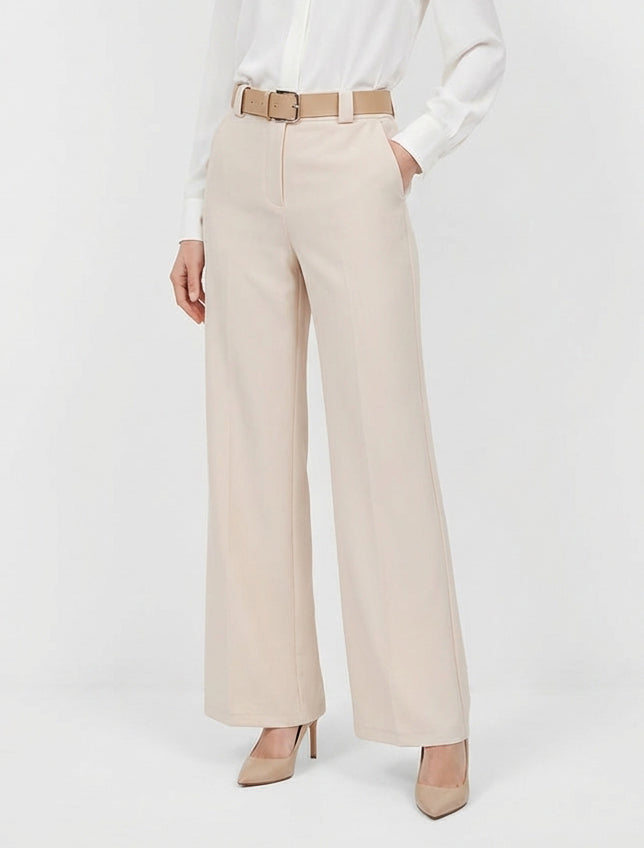 Pantalón recto liso elástico - Beis