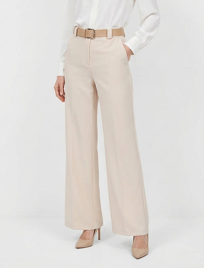 Pantalón recto liso elástico - Beis