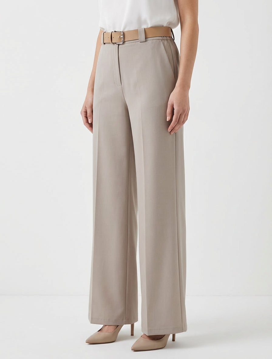 Pantalón recto liso elástico - Topo