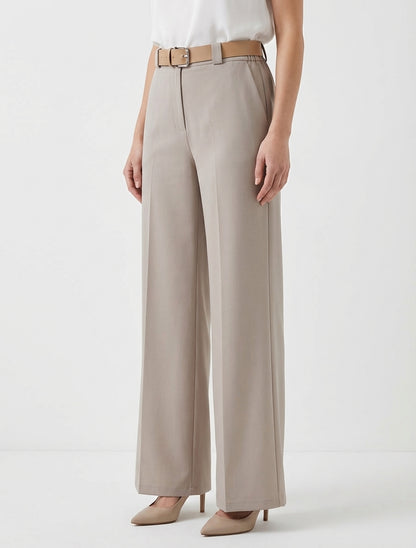 Pantalón recto liso elástico - Topo