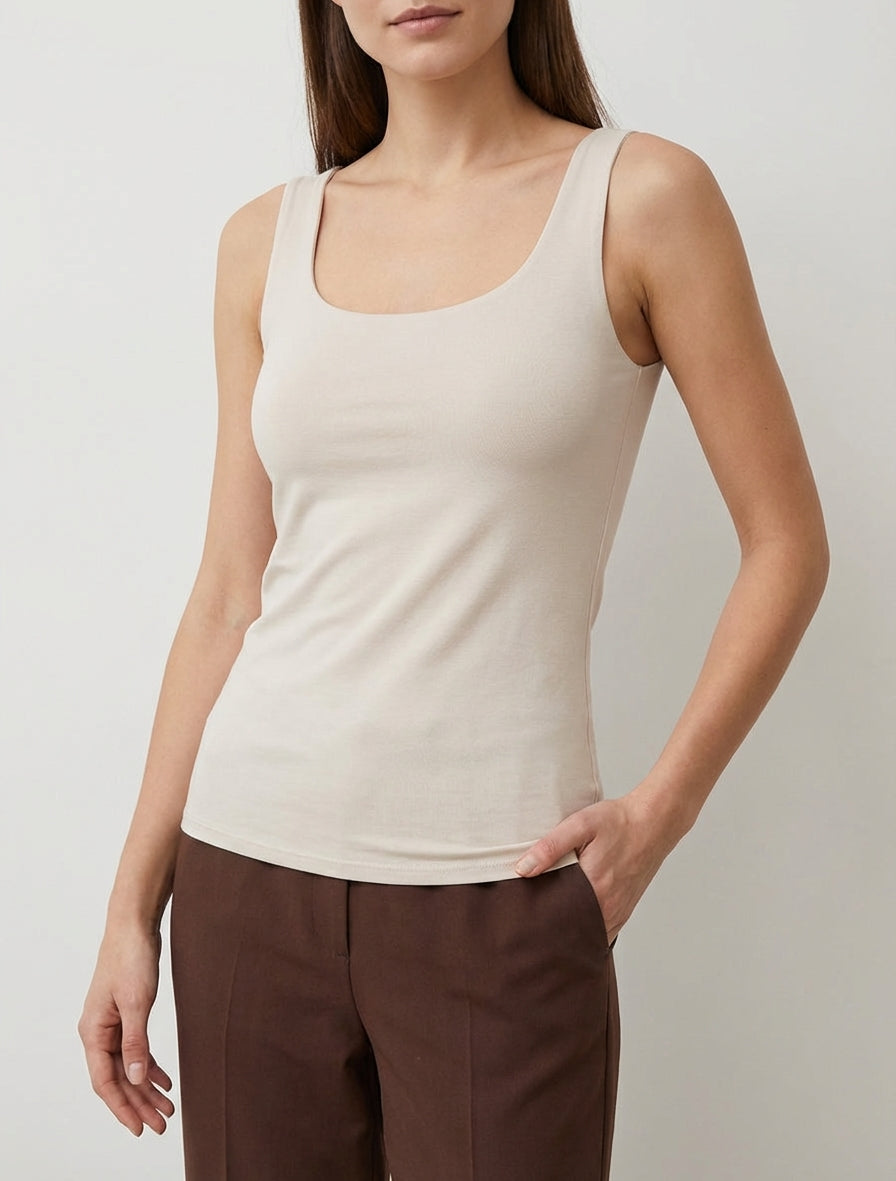 Camiseta sin mangas clásica lisa - Beis