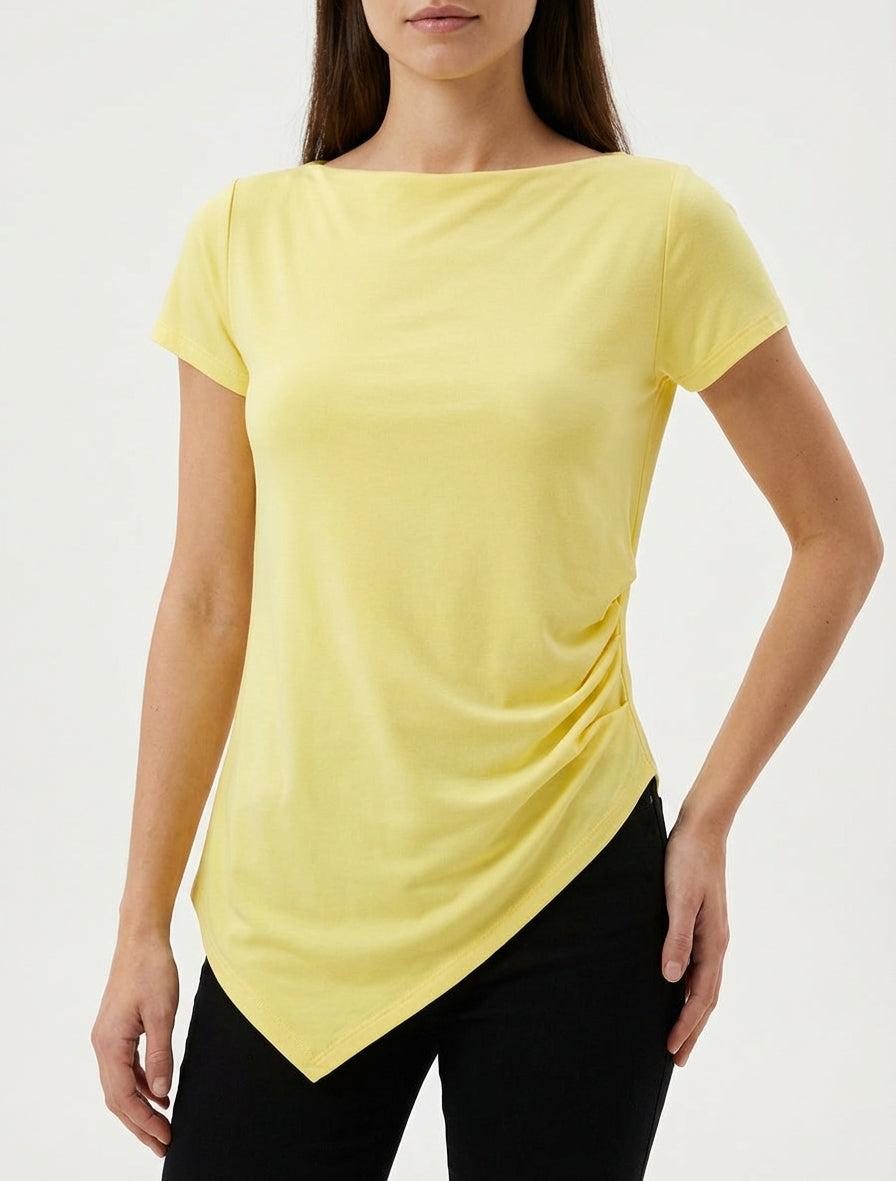 Top asimétrico de mangas cortas - Amarillo